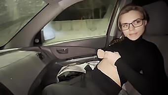 Cute Girl With Big Natural Tits Gives Blowjob In Car