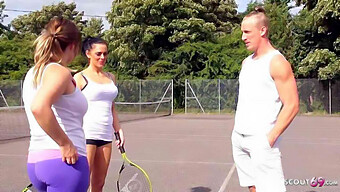 German Milf Jess Scotland Gets A Surprise Blowjob From Her Son'S Friend After Tennis Match