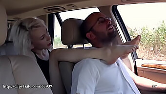 Femdom Action In A Car With Submissive Feet