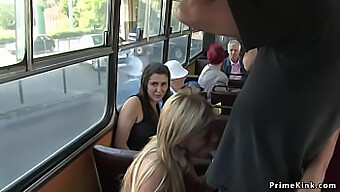 Blonde Gets Facial In Public Bus Orgy