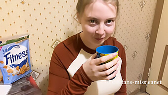 Russian Teen With Big Natural Tits Gets Orgasm In Kitchen