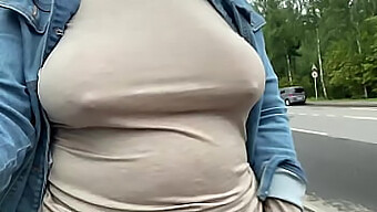 Mature Woman With Saggy Boobs Flashes In Public