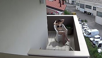 Petite 18-Year-Old Catches Herself Masturbating On Balcony